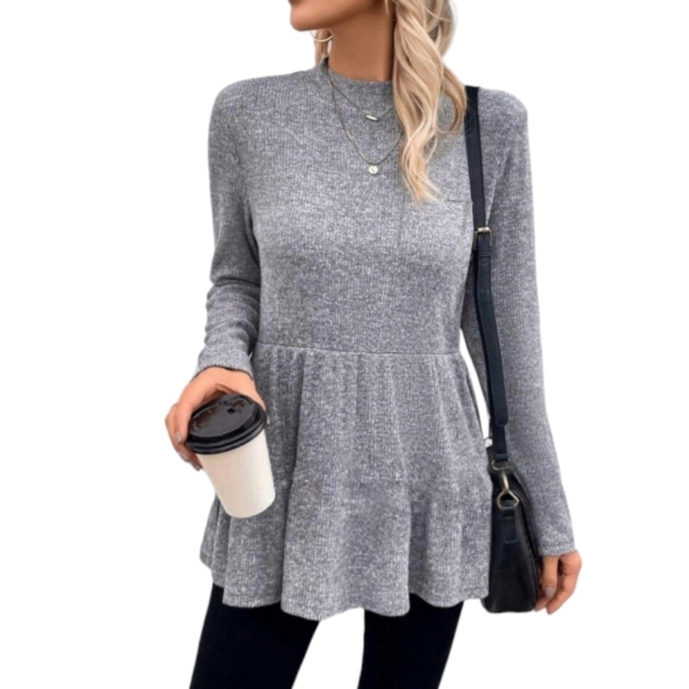 Stevie Hender Long Sleeve Gray Peplum Sweater Top Size S